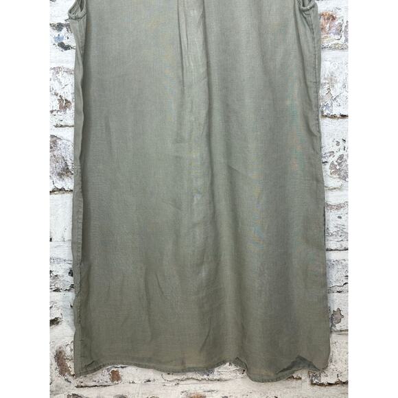 Adrienne Vittadini 100% linen button down sleeveless dress olive green size M - Picture 10 of 11